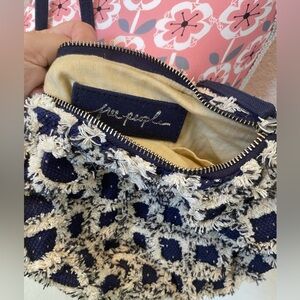 Free People Textured Navy and Cream Clutch